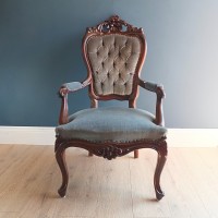 Early Victorian ‘Dutch’ Blue Velvet Armchair