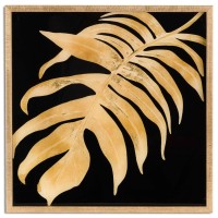 Large Handcrafted Metallic Palm leaf Glass Picture 