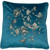 Teal Velvet Birds Feather Cushion